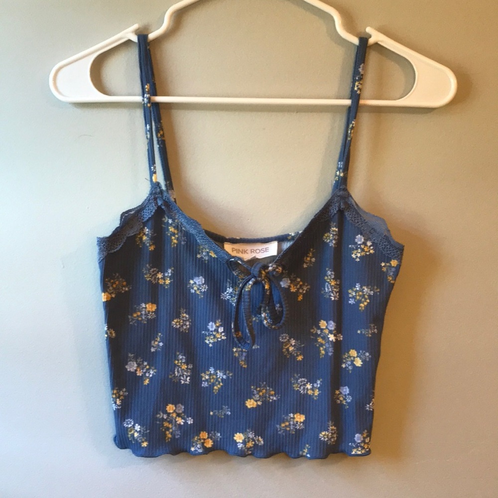 Pink Rose Floral Lace Crop